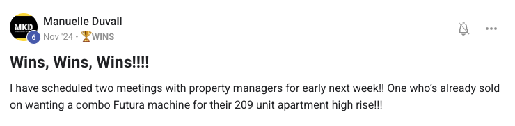 Two property manager meetings, one sold on a combo machine