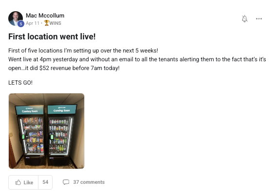 First location live, $52 revenue before 7am
