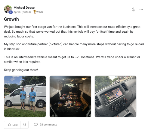 Bought first cargo van to boost route efficiency