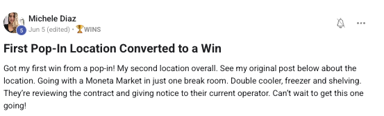 First pop-in location converts to a break room market