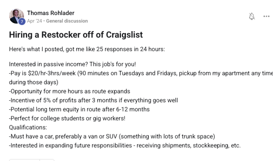 Hiring a Restocker